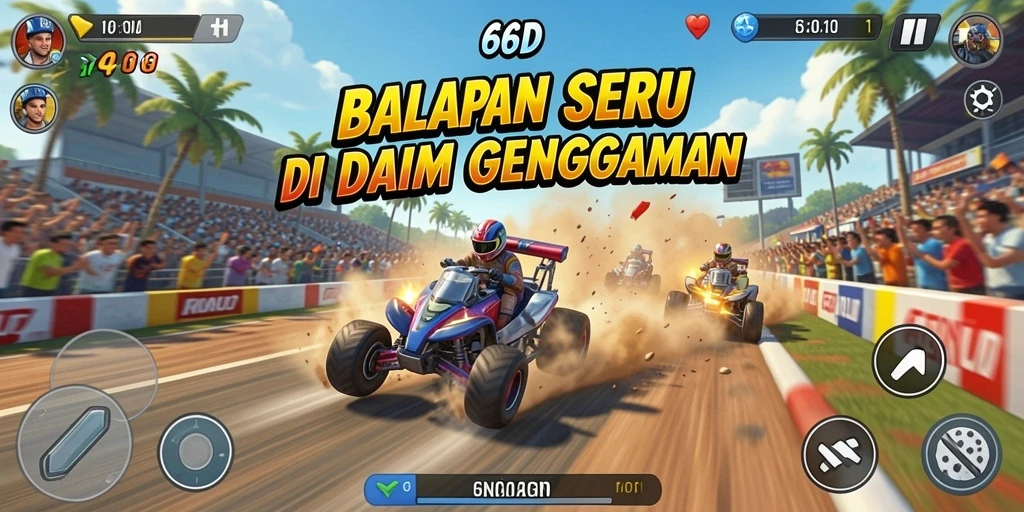 Screenshot gameplay seru di 66D, menunjukkan balapan penuh aksi.