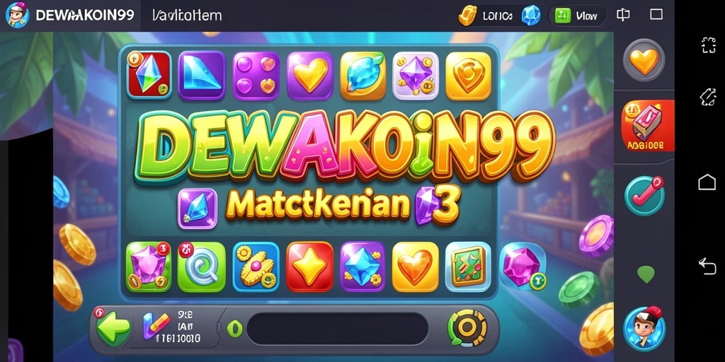 Tampilan gameplay DEWAKOIN99 dengan suasana <strong>Match-3</strong> yang ceria.