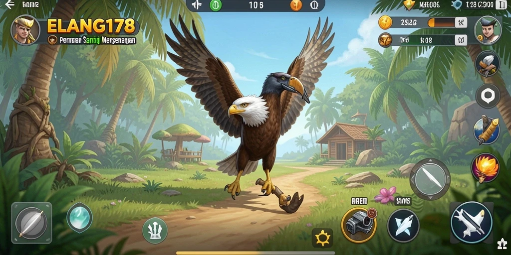 Screenshot ELANG178 menampilkan gameplay yang ceria dan penuh warna.