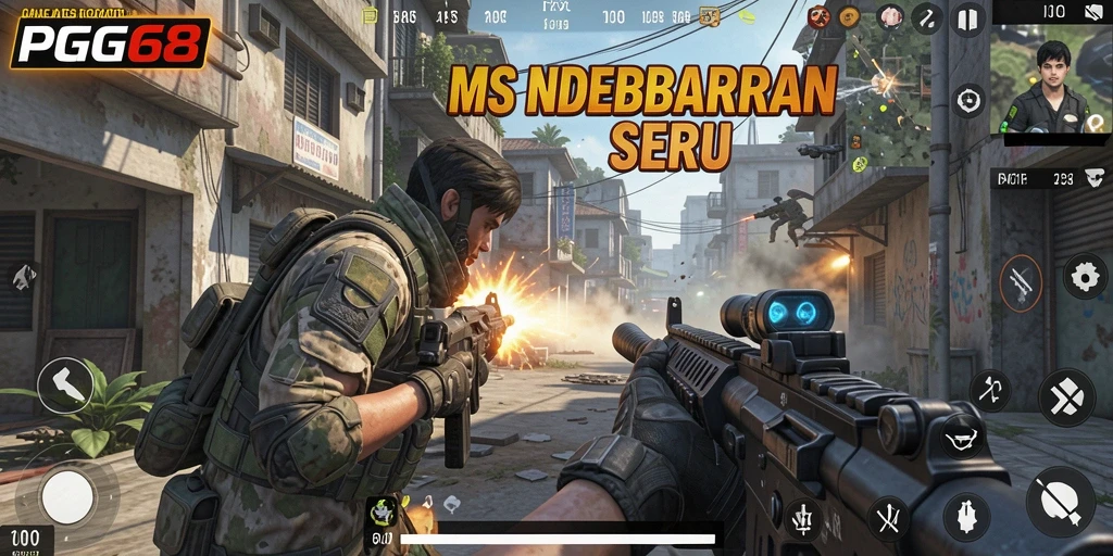 Screenshot gameplay PGG68 menampilkan aksi tembak-menembak yang intens.