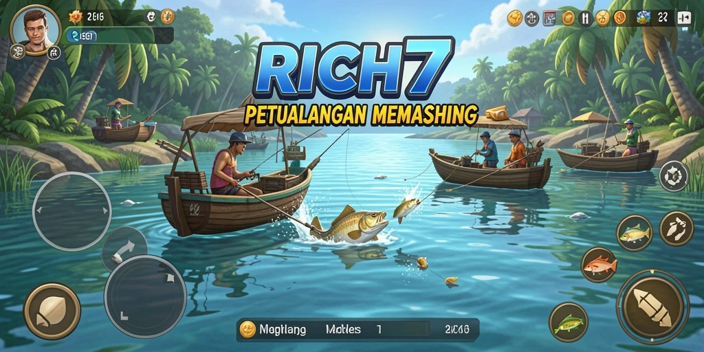 Tampilan gameplay RICH7 yang seru saat menangkap ikan.