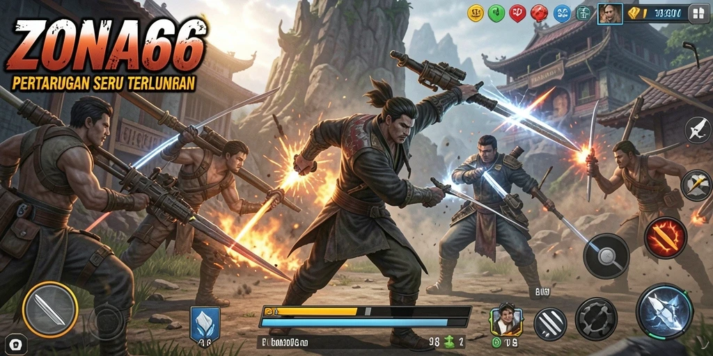 Screenshot ZONA66 menampilkan aksi pertarungan yang mendebarkan.